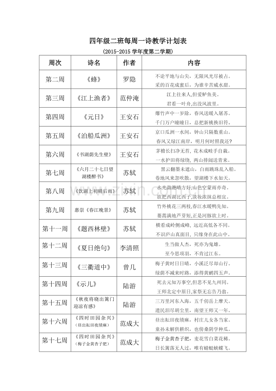 四年级第二学期诗歌教学.doc_第1页