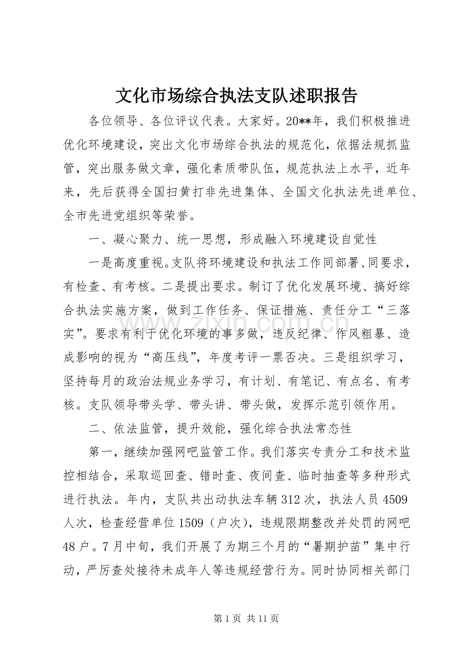 文化市场综合执法支队述职报告.docx_第1页