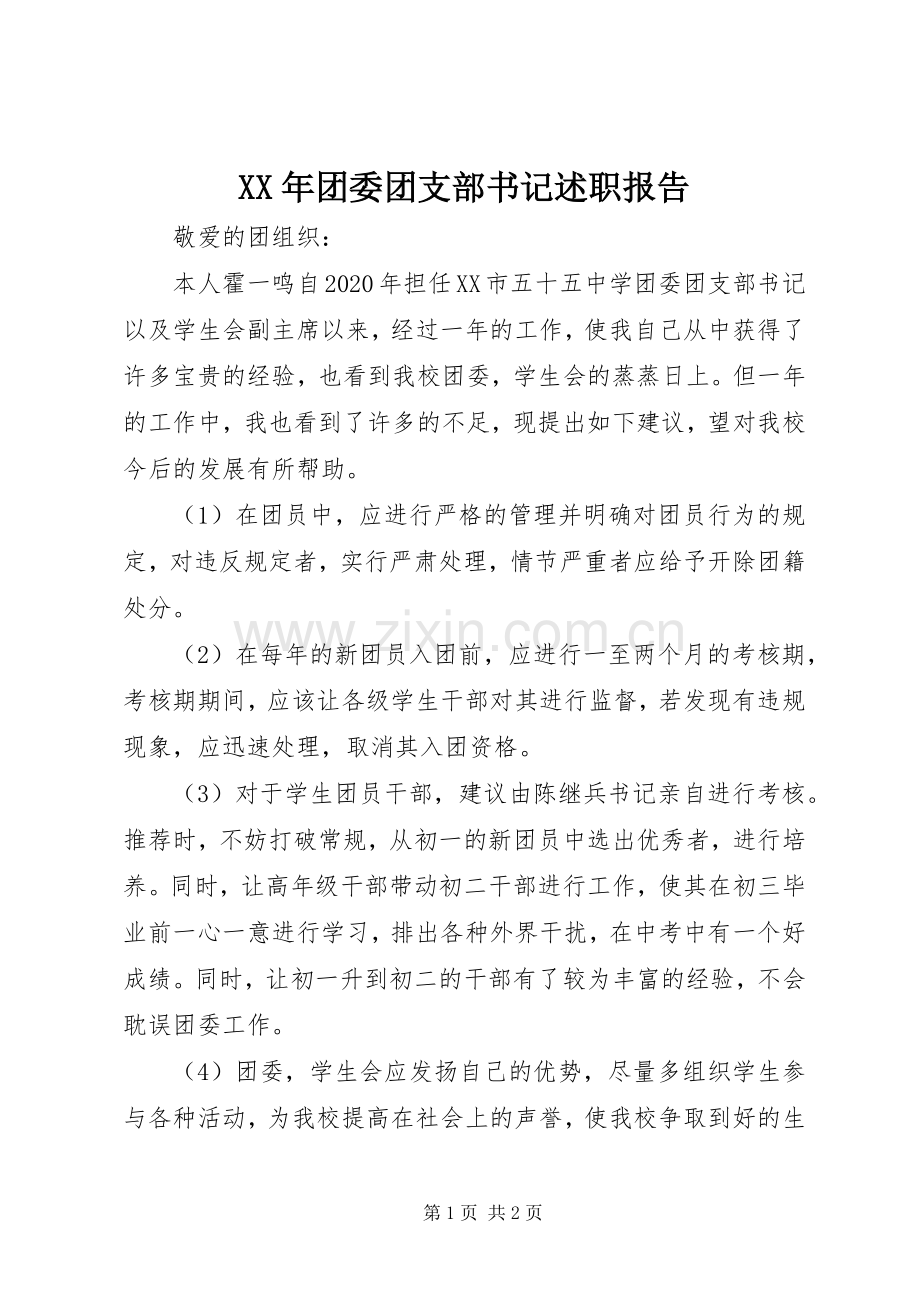 XX年团委团支部书记述职报告.docx_第1页