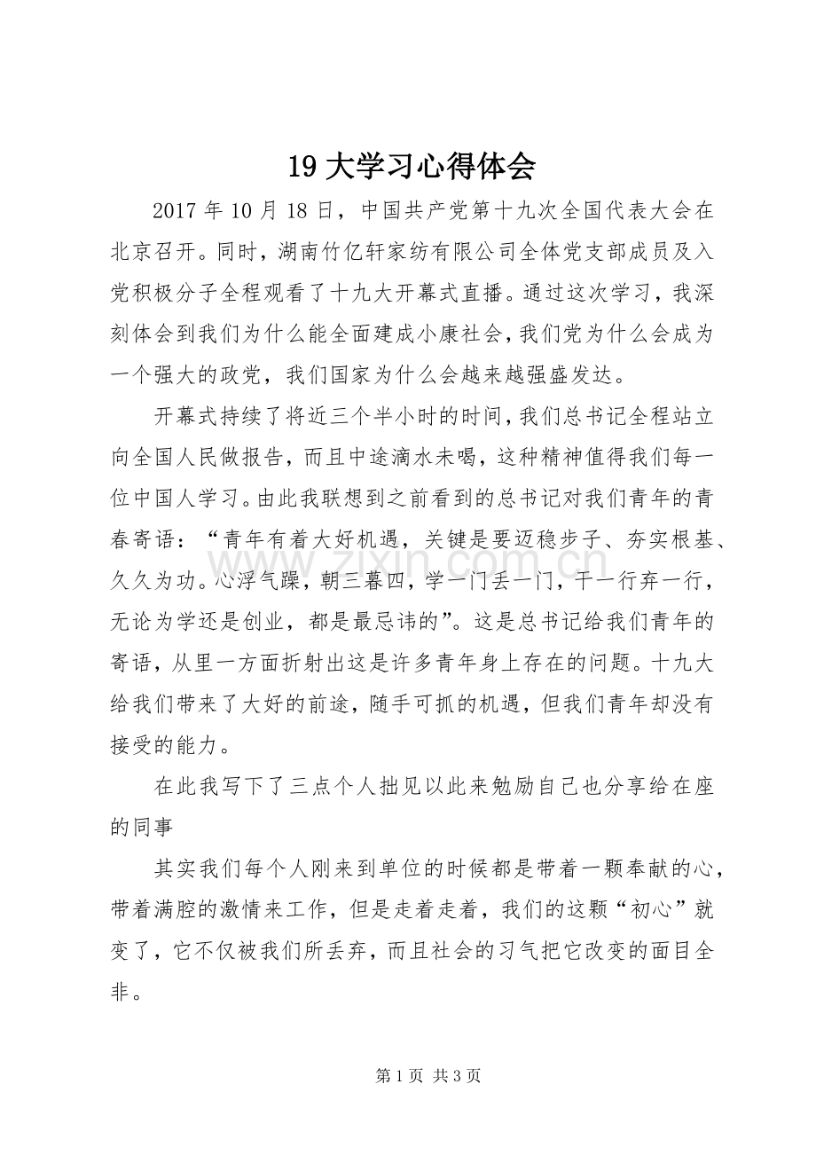 19大学习心得体会.docx_第1页