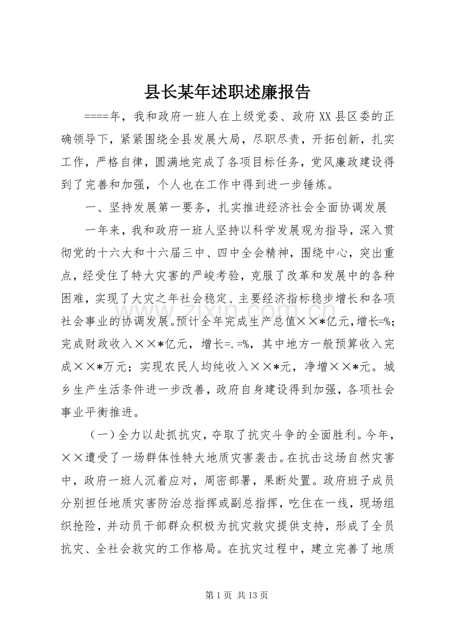 县长某年述职述廉报告.docx_第1页