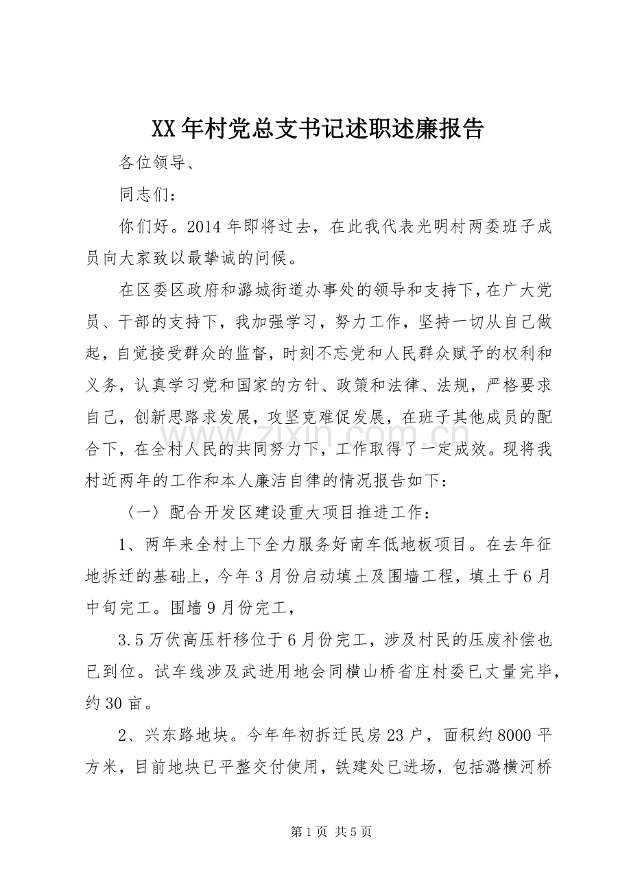 XX年村党总支书记述职述廉报告.docx_第1页