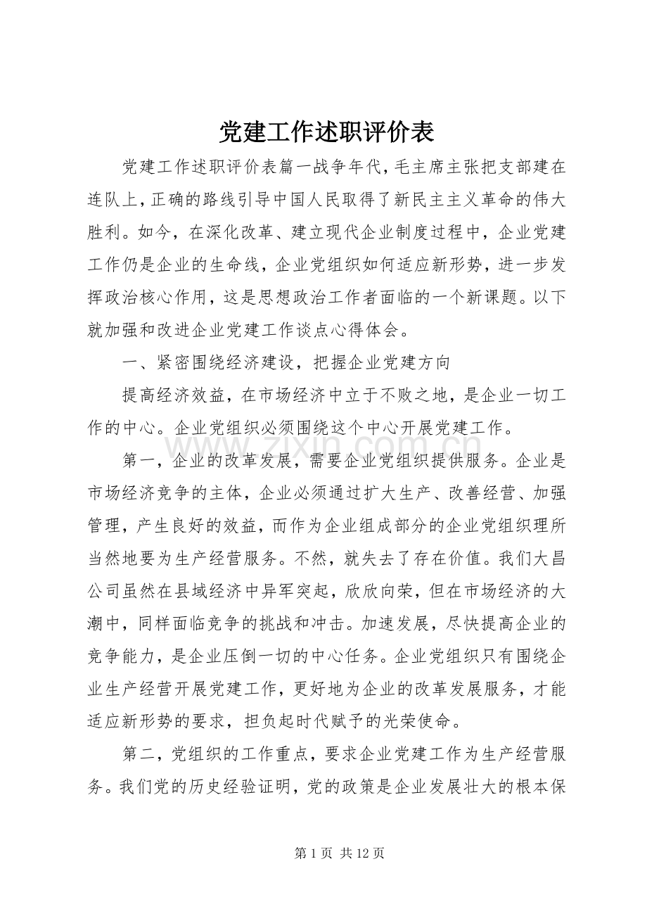 党建工作述职评价表.docx_第1页