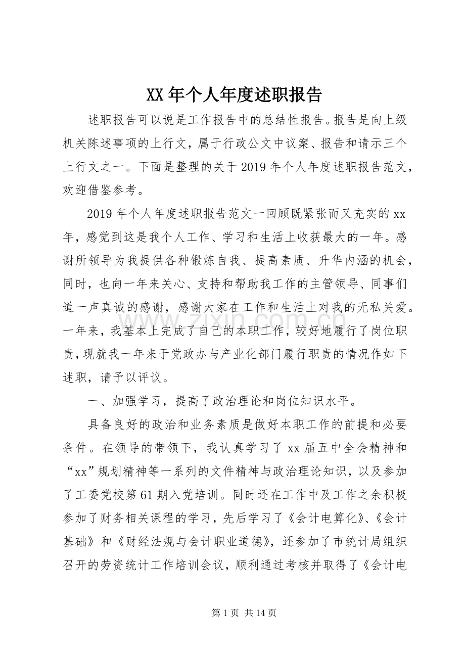 XX年个人年度述职报告.docx_第1页