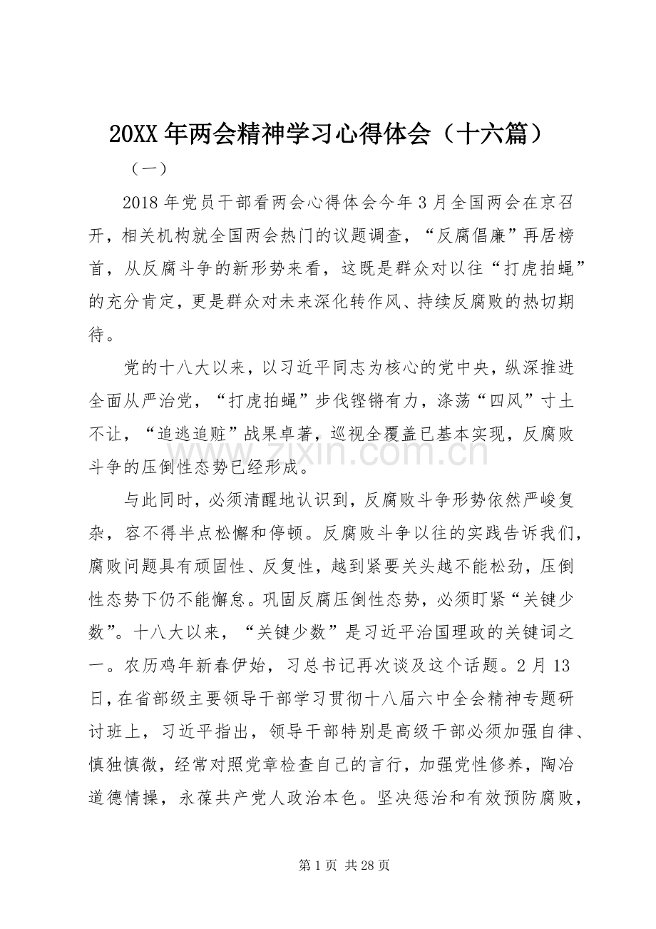 20XX年两会精神学习心得体会（十六篇）.docx_第1页