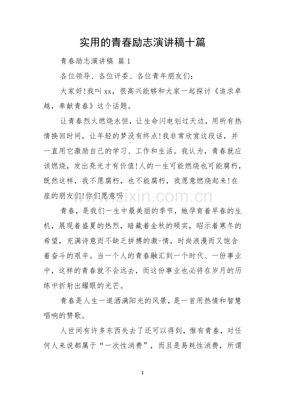 实用的青春励志演讲稿十篇.docx_第1页