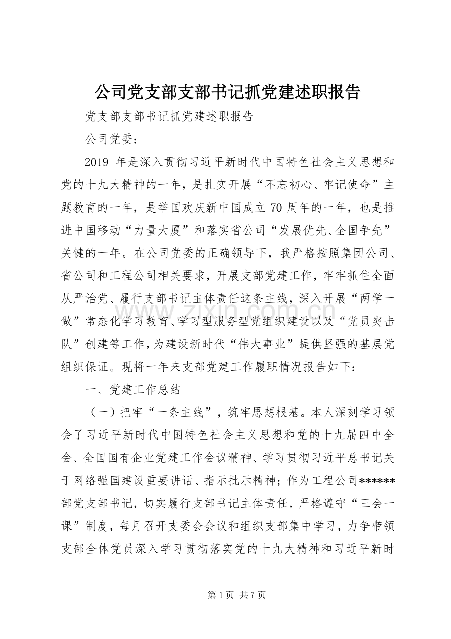 公司党支部支部书记抓党建述职报告.docx_第1页