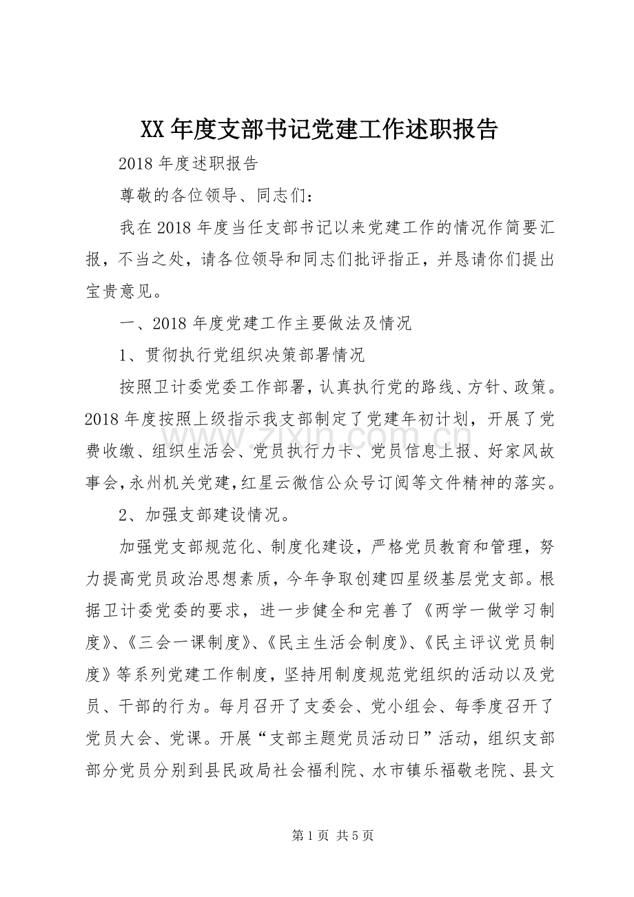 XX年度支部书记党建工作述职报告.docx_第1页