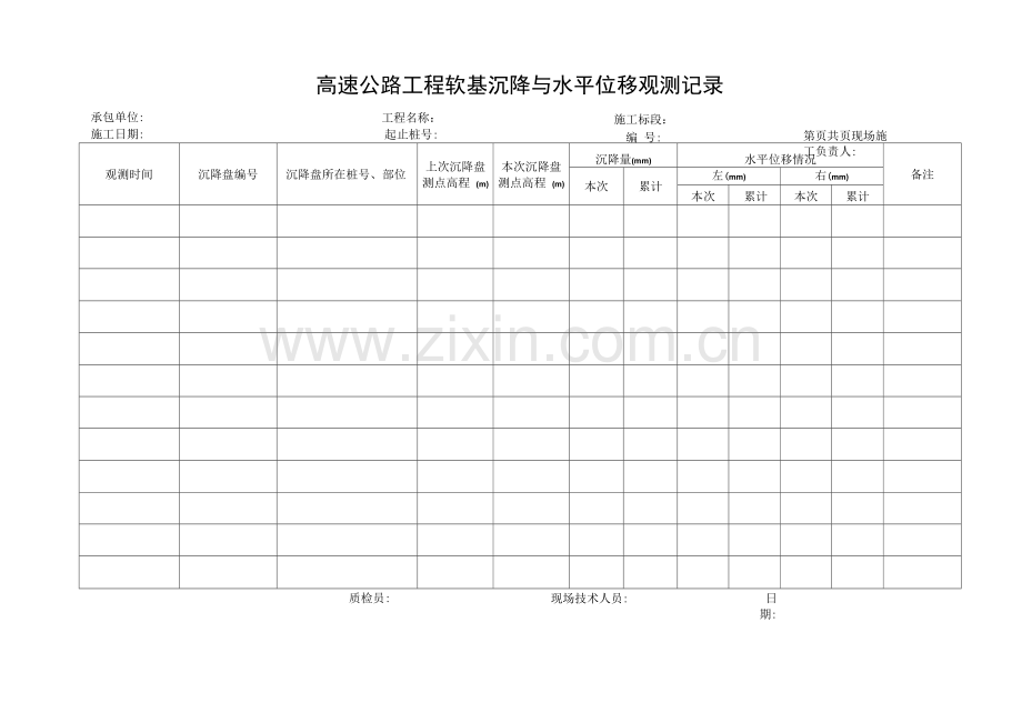 高速公路工程软基沉降与水平位移观测记录.docx_第1页