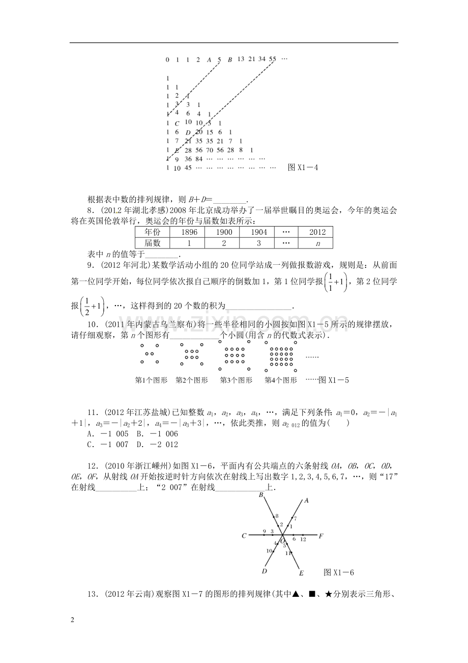 2013年中考数学第一轮复习资料-第四部分-专题突破-专题一-归纳与猜想(无答案).doc_第2页