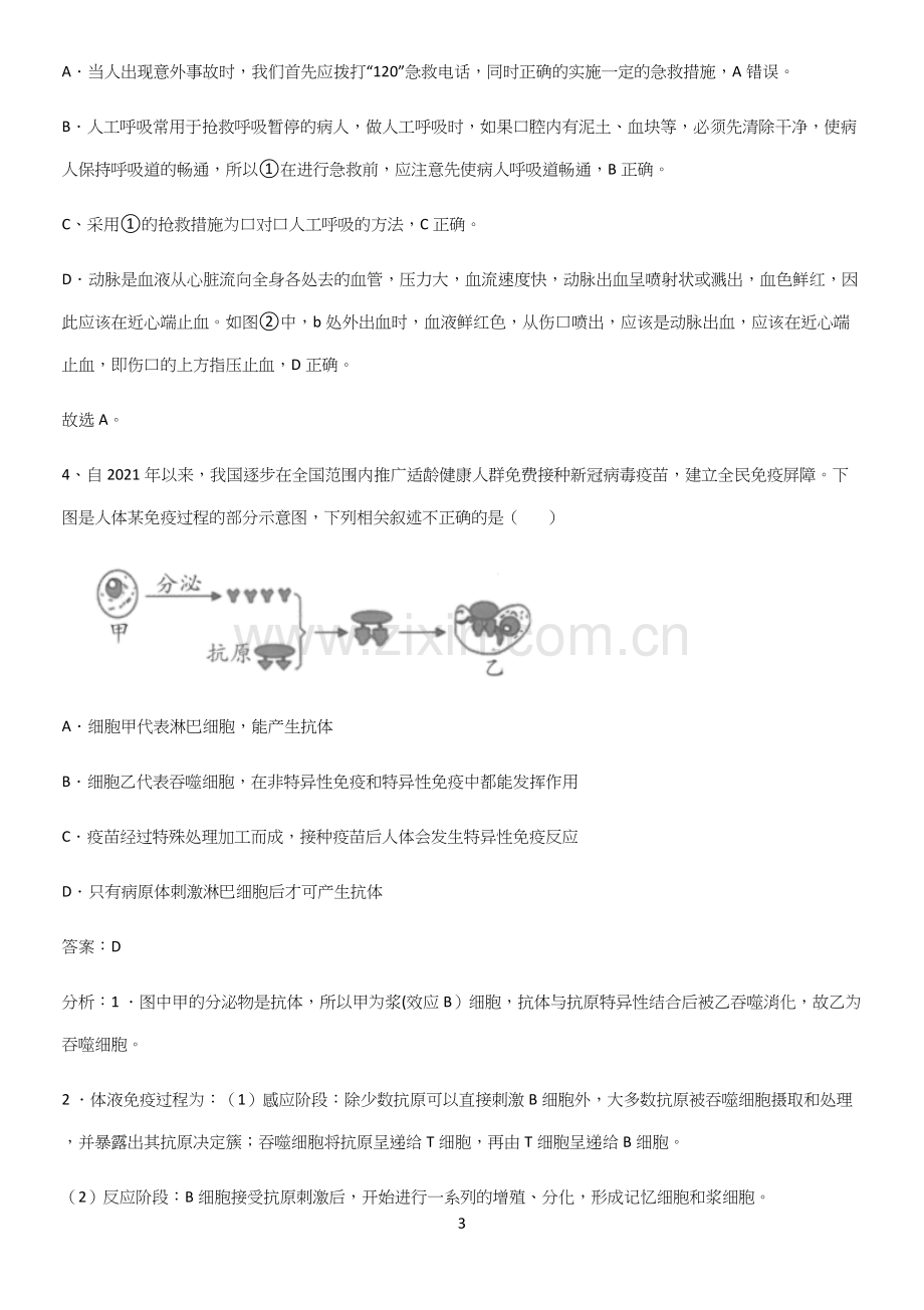 人教版2023初中生物八年级下册第八单元健康地生活重点知识归纳.docx_第3页