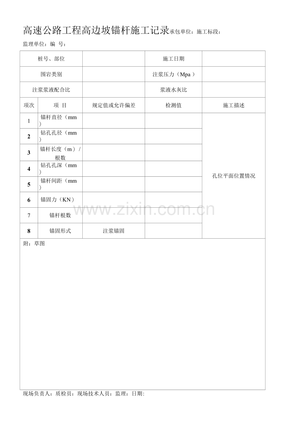 高速公路工程高边坡锚杆施工记录.docx_第1页