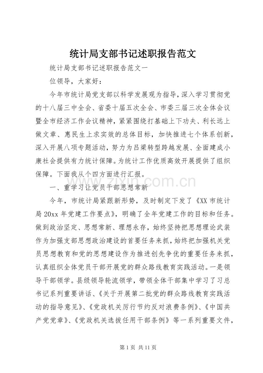 统计局支部书记述职报告范文.docx_第1页