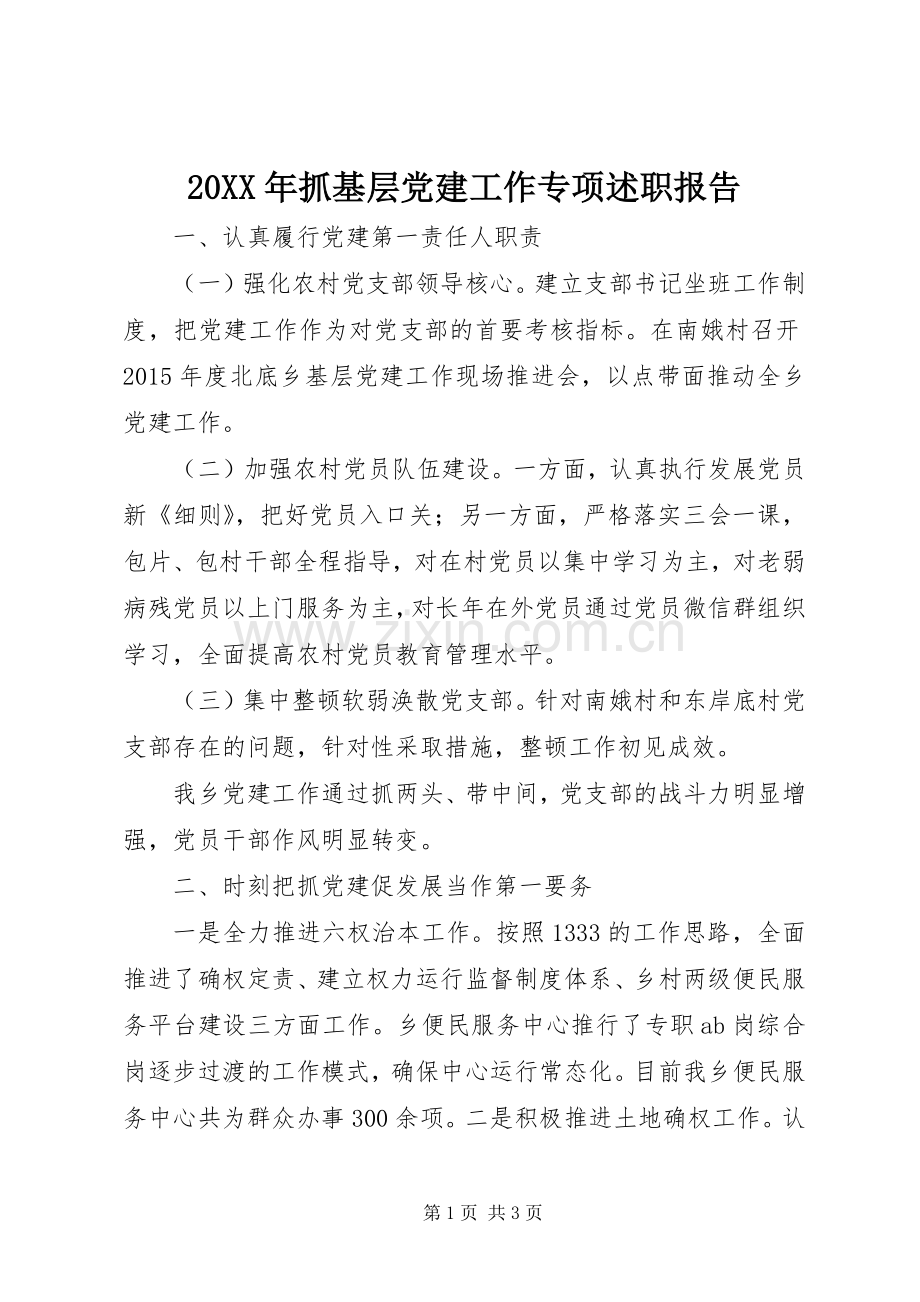 20XX年抓基层党建工作专项述职报告.docx_第1页