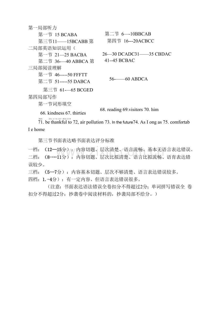 云南省2022年中考英语仿真模拟考试卷二参考答案(原稿).docx_第2页