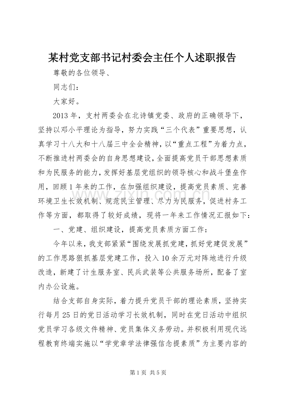 某村党支部书记村委会主任个人述职报告.docx_第1页