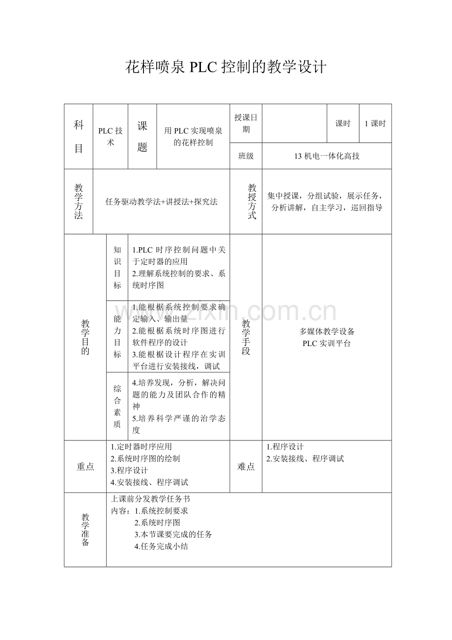 PLC教学设计-喷泉花样的控制.doc_第1页