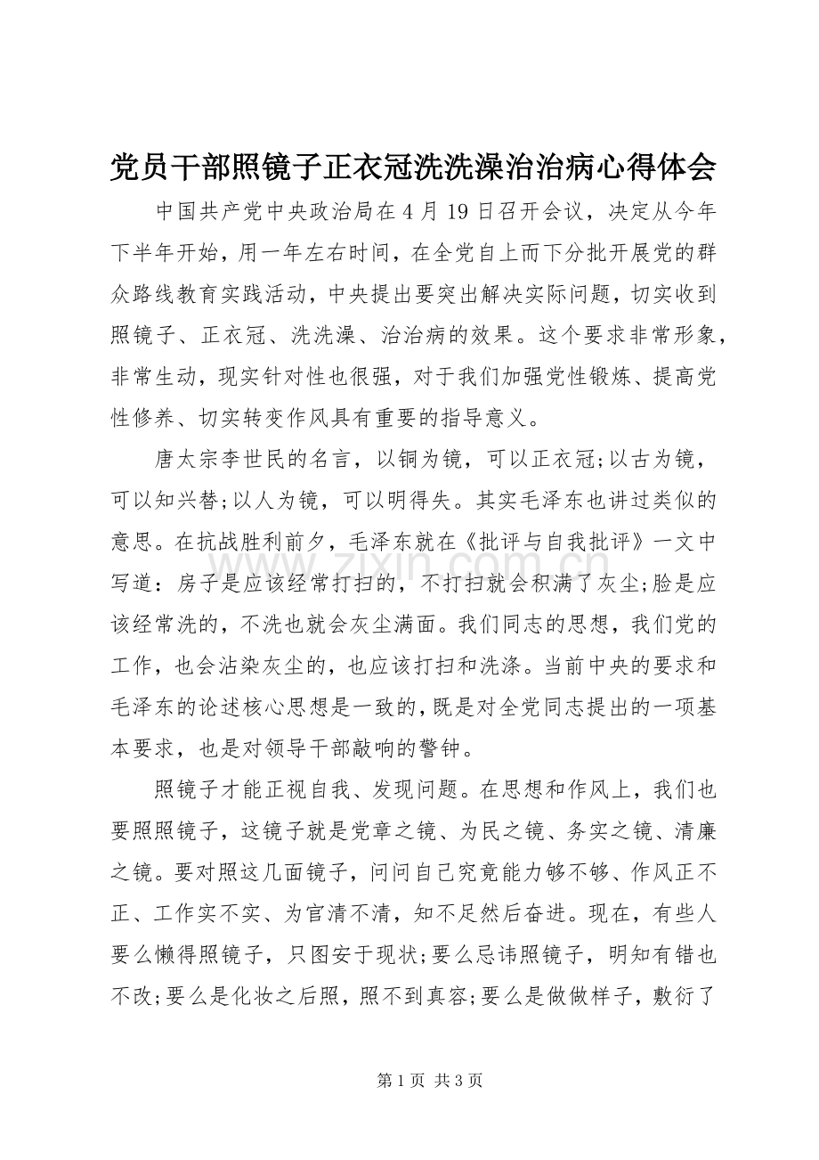 党员干部照镜子正衣冠洗洗澡治治病心得体会.docx_第1页