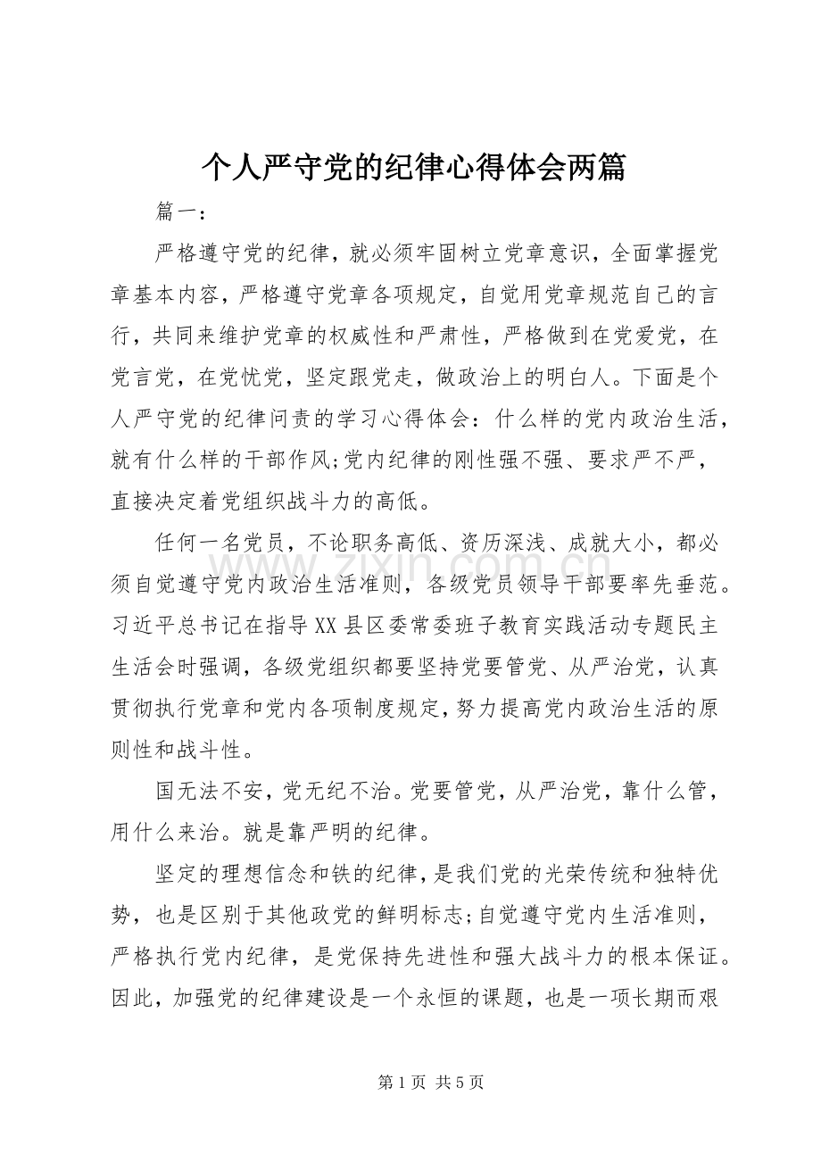 个人严守党的纪律心得体会两篇.docx_第1页