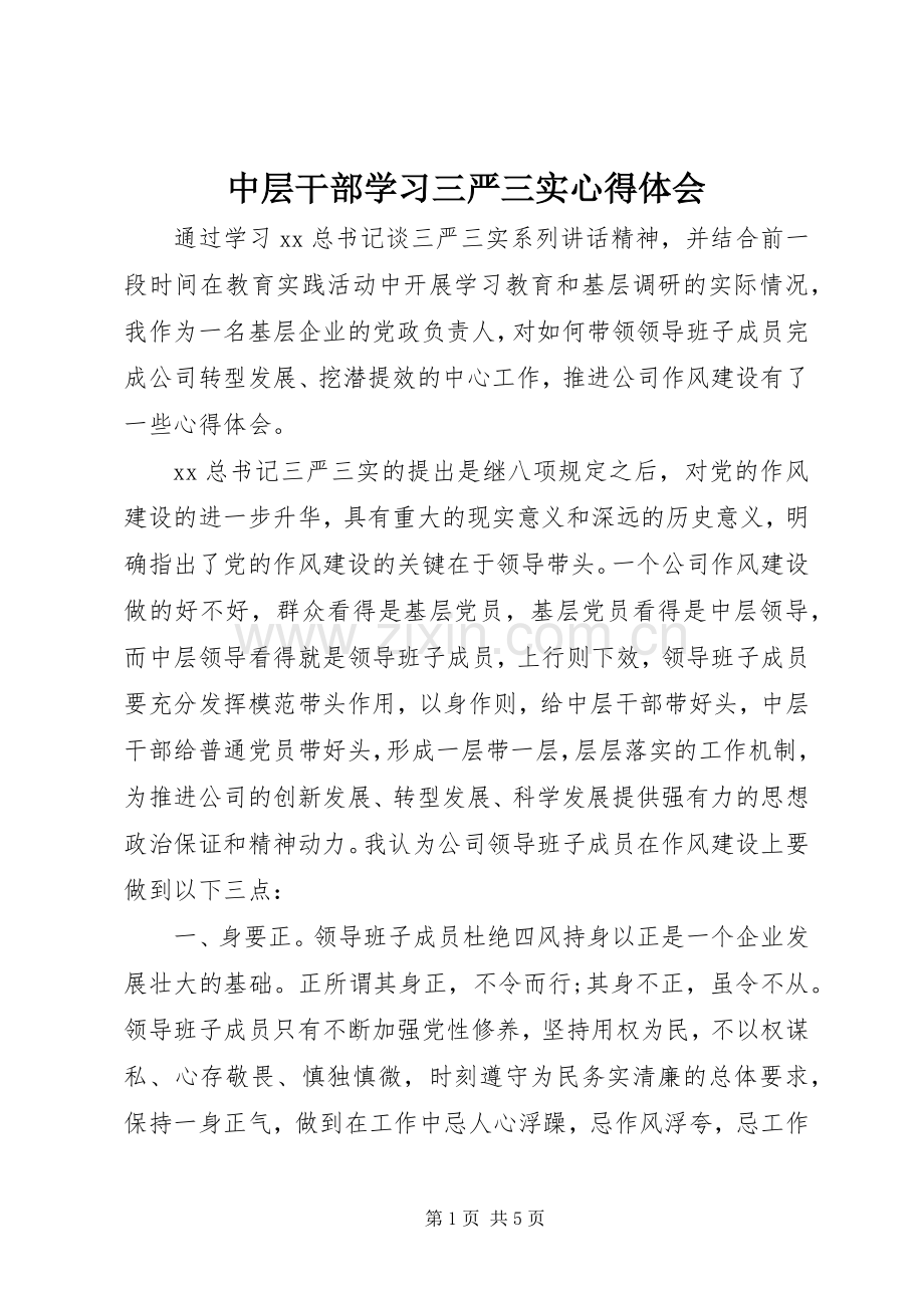 中层干部学习三严三实心得体会.docx_第1页