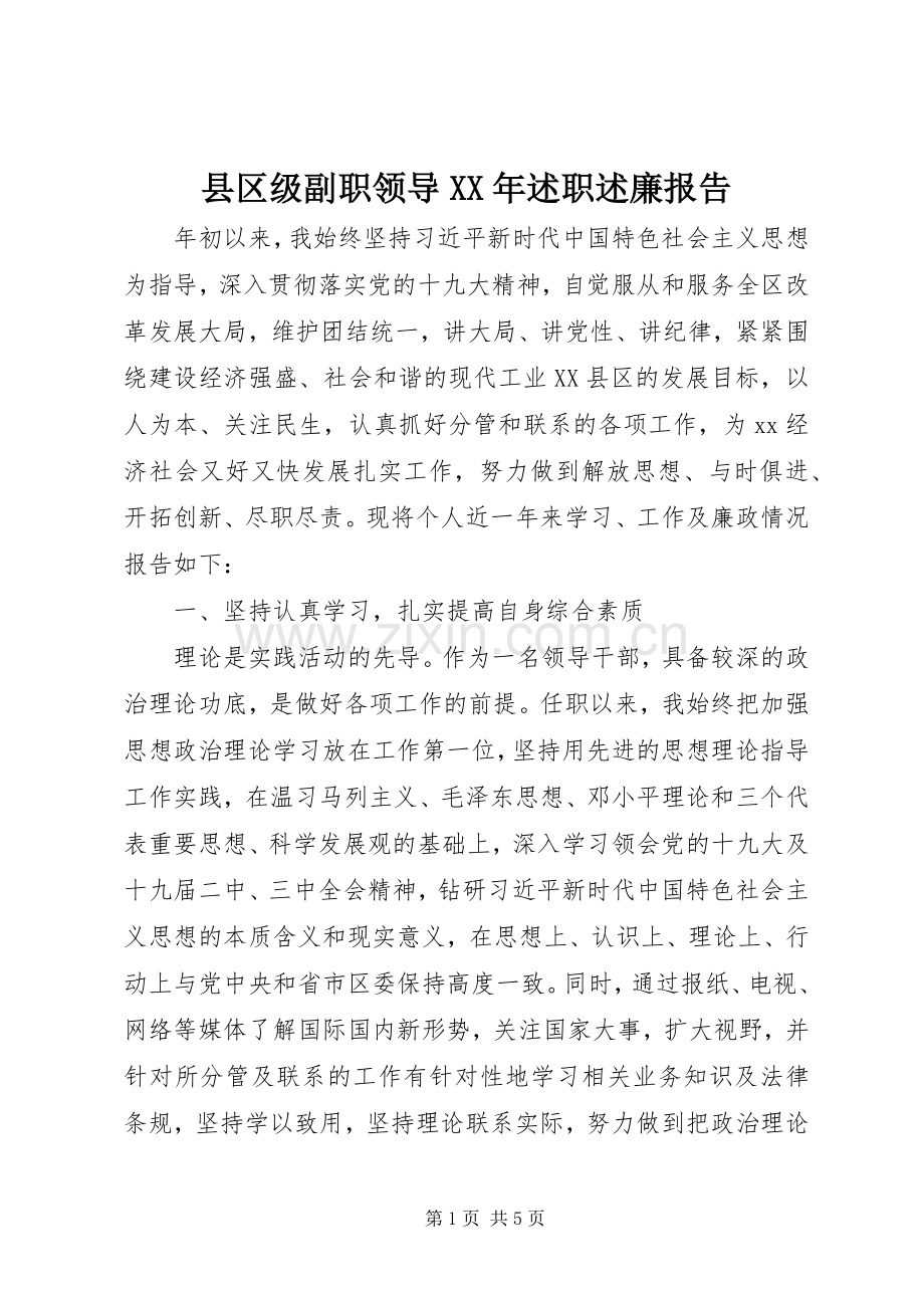 县区级副职领导XX年述职述廉报告.docx_第1页