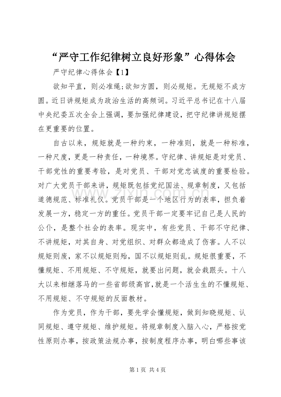 “严守工作纪律树立良好形象”心得体会.docx_第1页