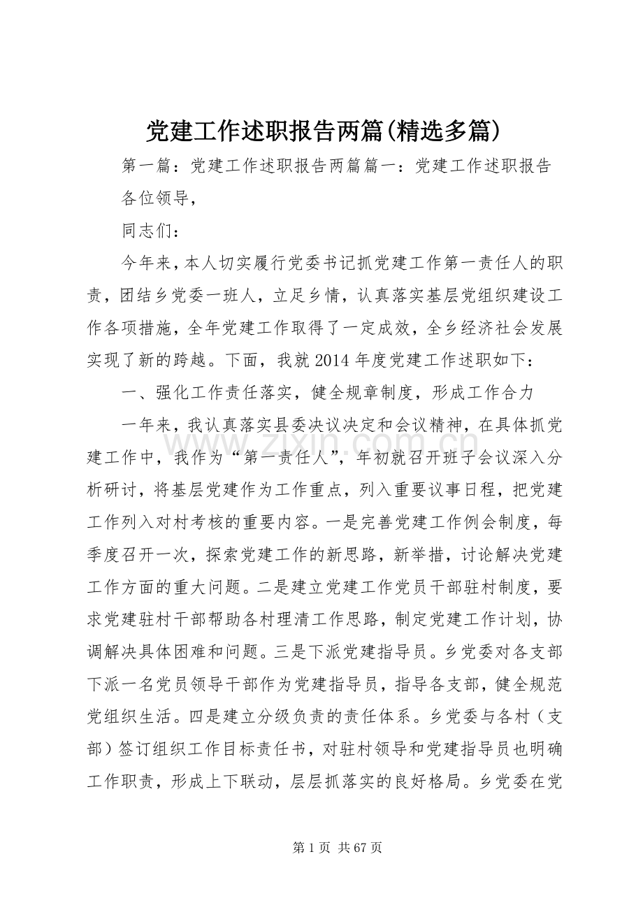 党建工作述职报告两篇(多篇).docx_第1页