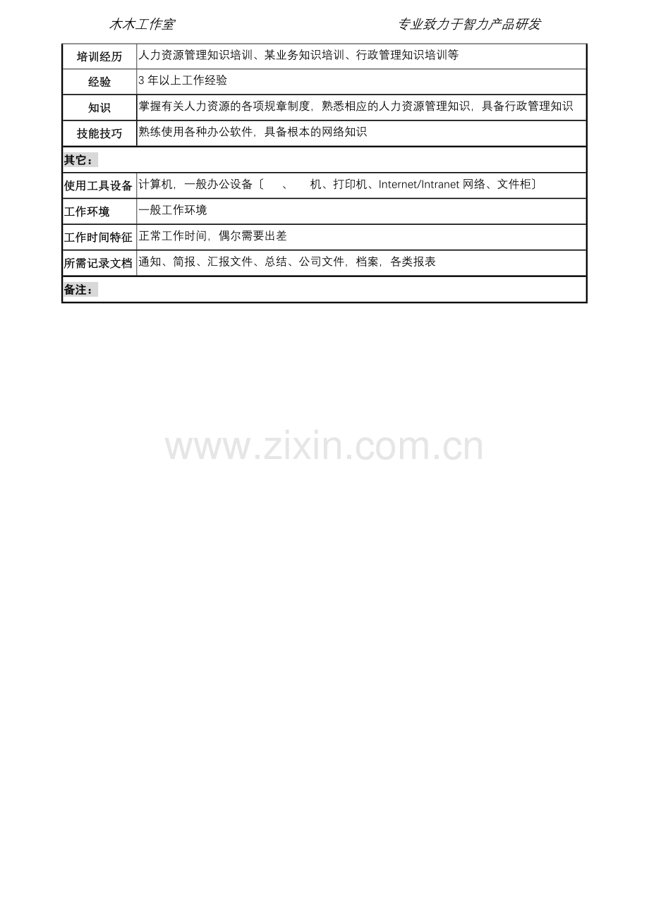 某投资公司人力资源部人事管理专责职务说明书.docx_第3页