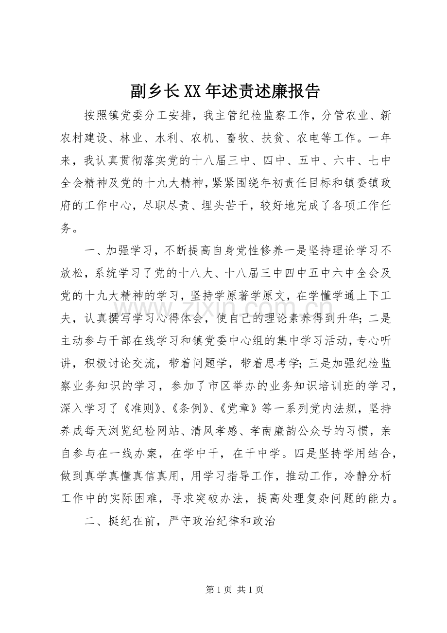 副乡长XX年述责述廉报告.docx_第1页