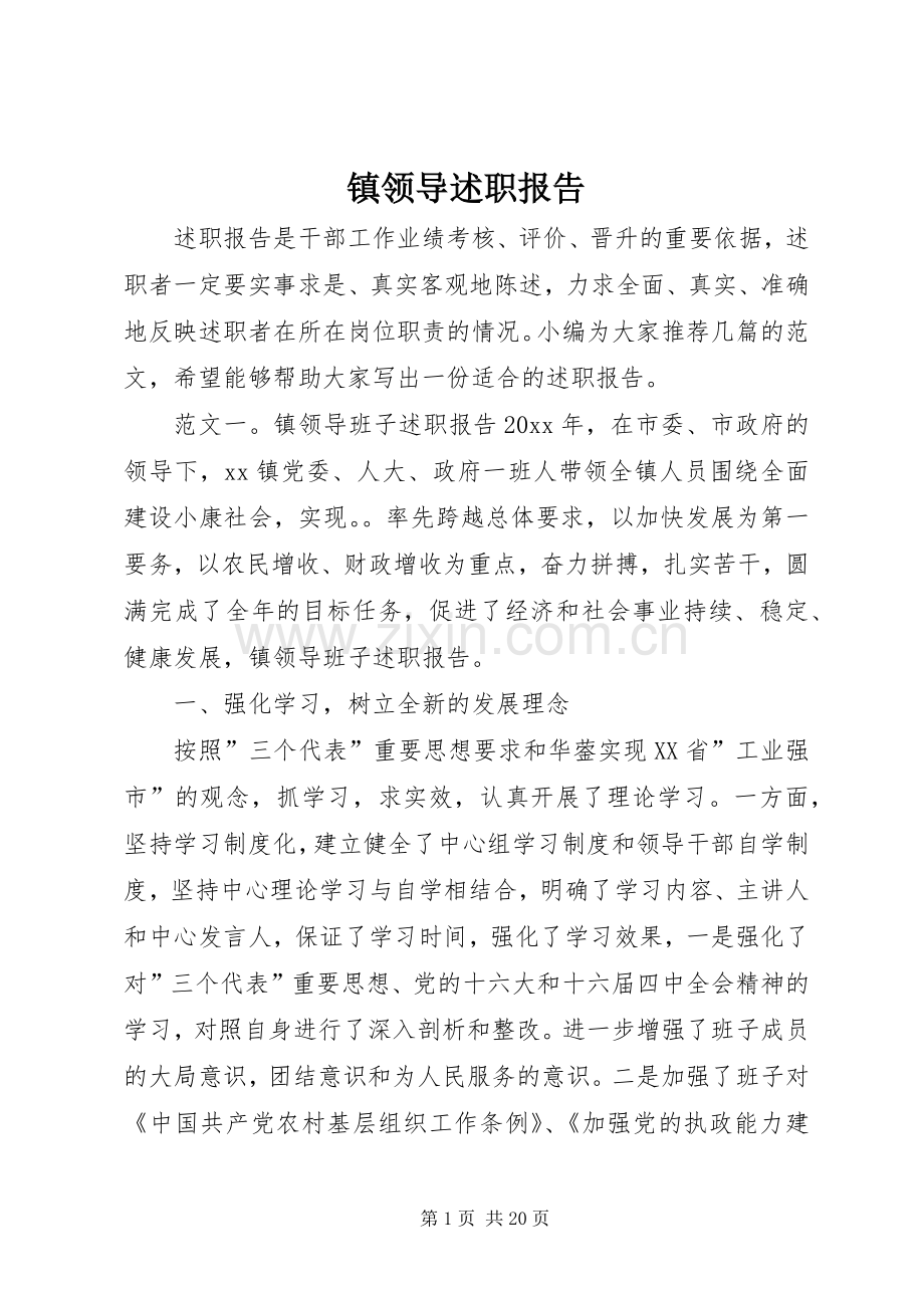 镇领导述职报告.docx_第1页