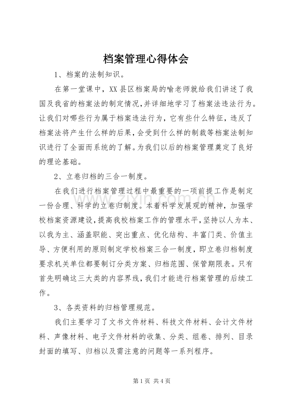 档案管理心得体会.docx_第1页