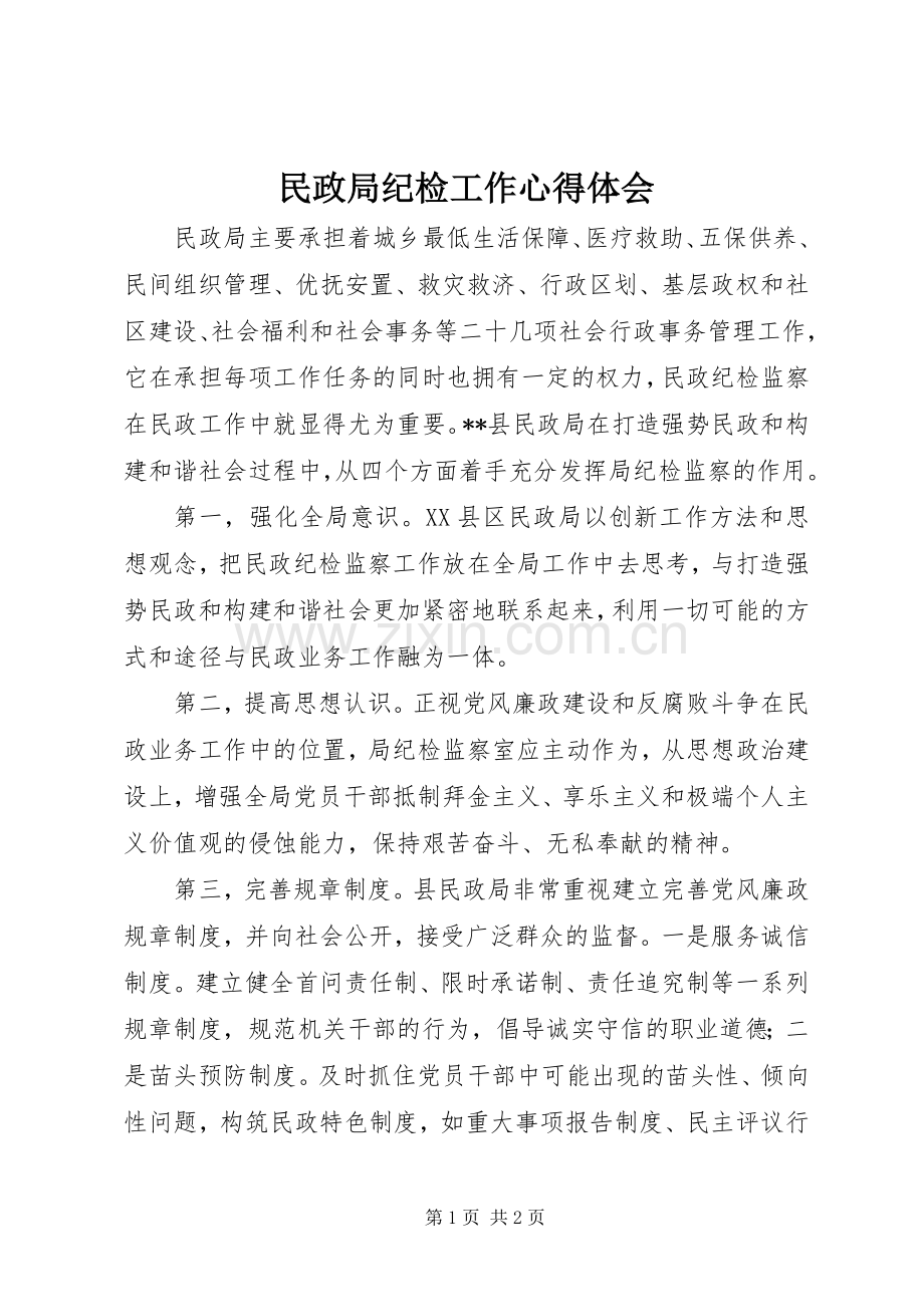 民政局纪检工作心得体会.docx_第1页