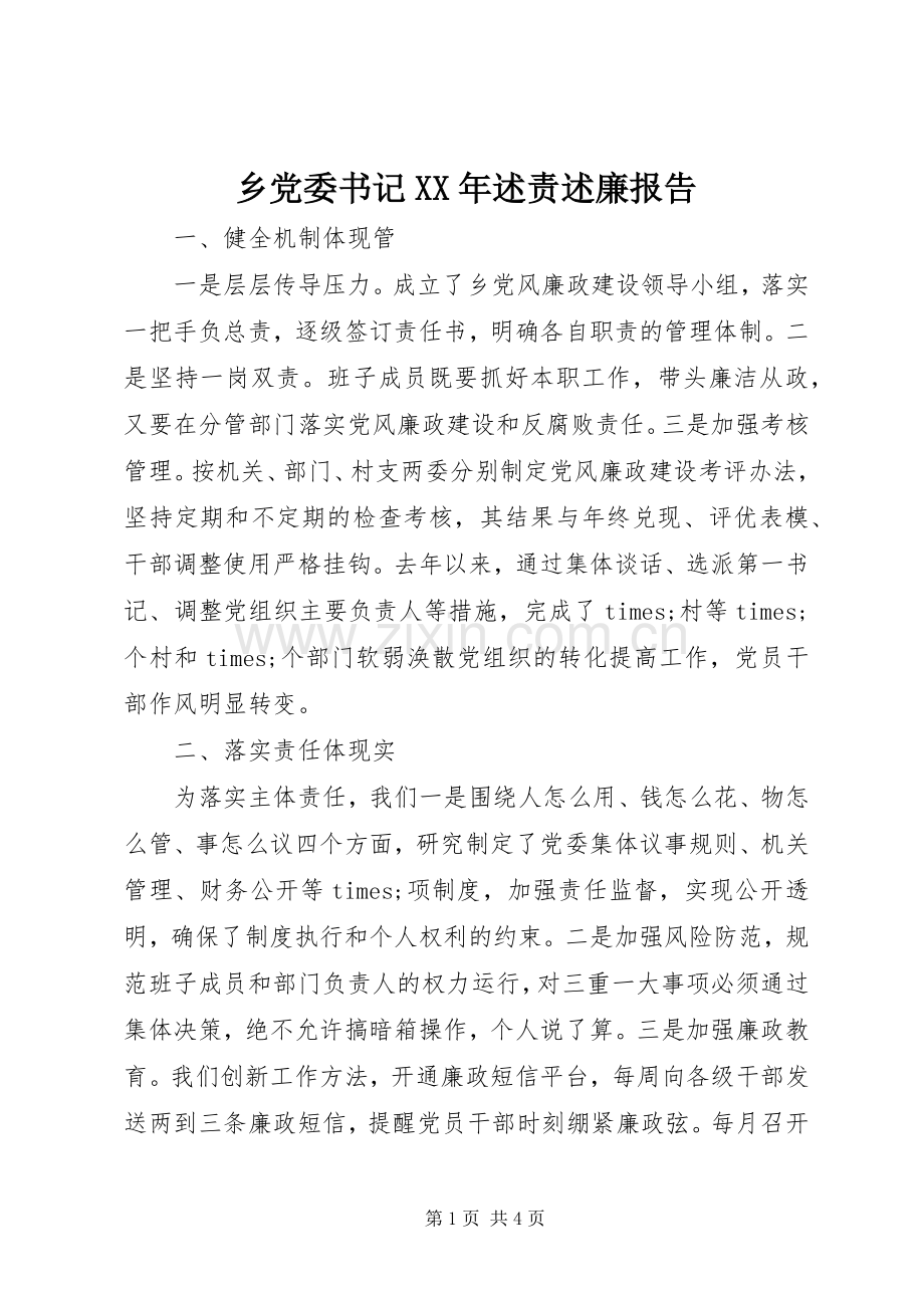 乡党委书记XX年述责述廉报告.docx_第1页