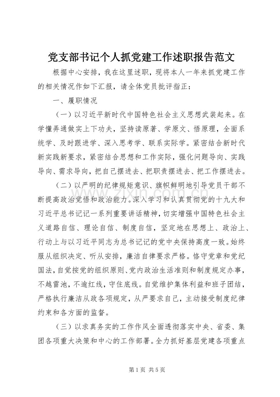 党支部书记个人抓党建工作述职报告范文.docx_第1页