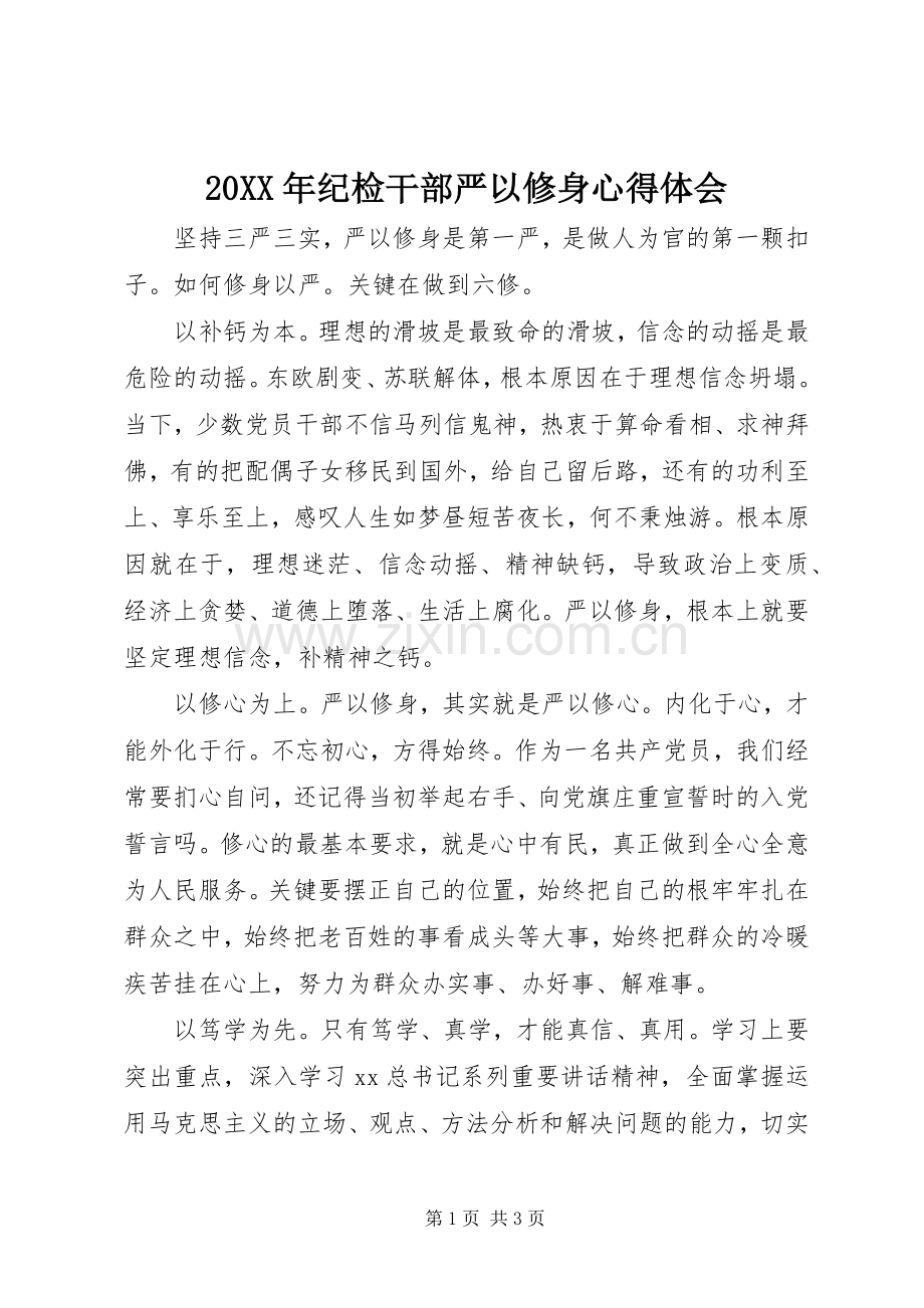 20XX年纪检干部严以修身心得体会.docx_第1页