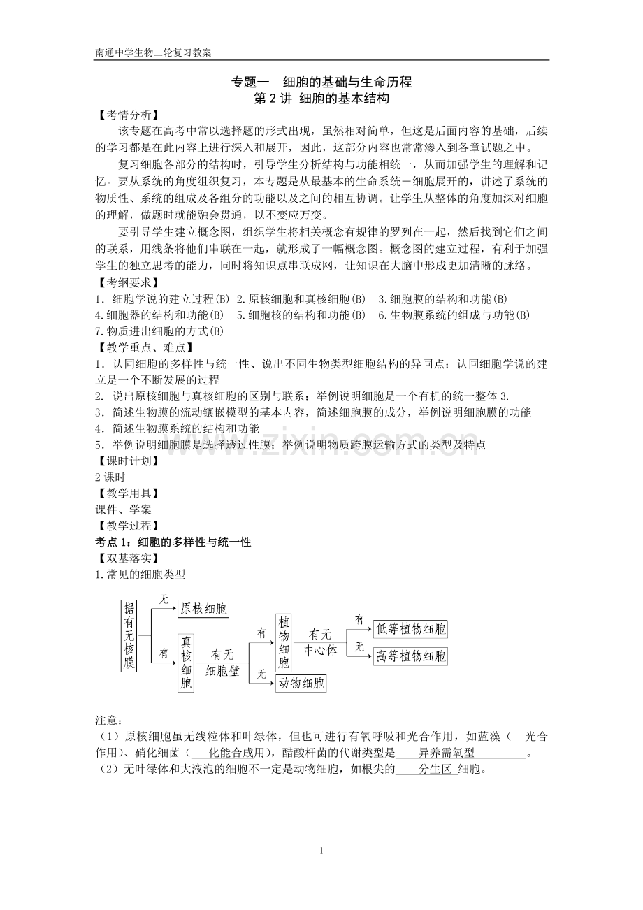 1.2细胞的基本结构(教案).doc_第1页