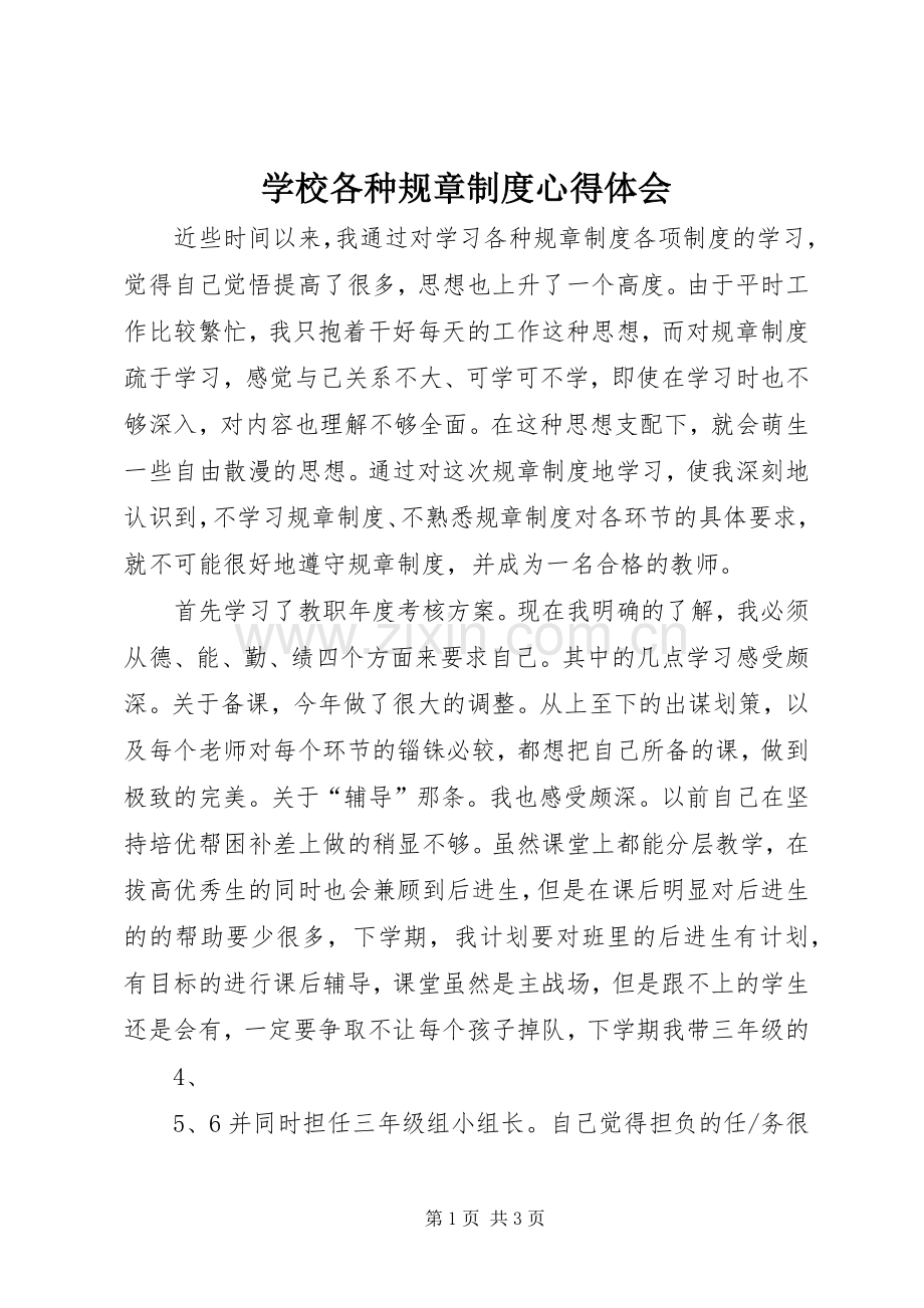 学校各种规章制度心得体会.docx_第1页