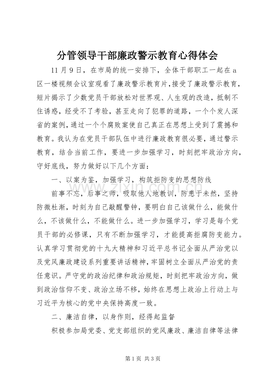 分管领导干部廉政警示教育心得体会.docx_第1页