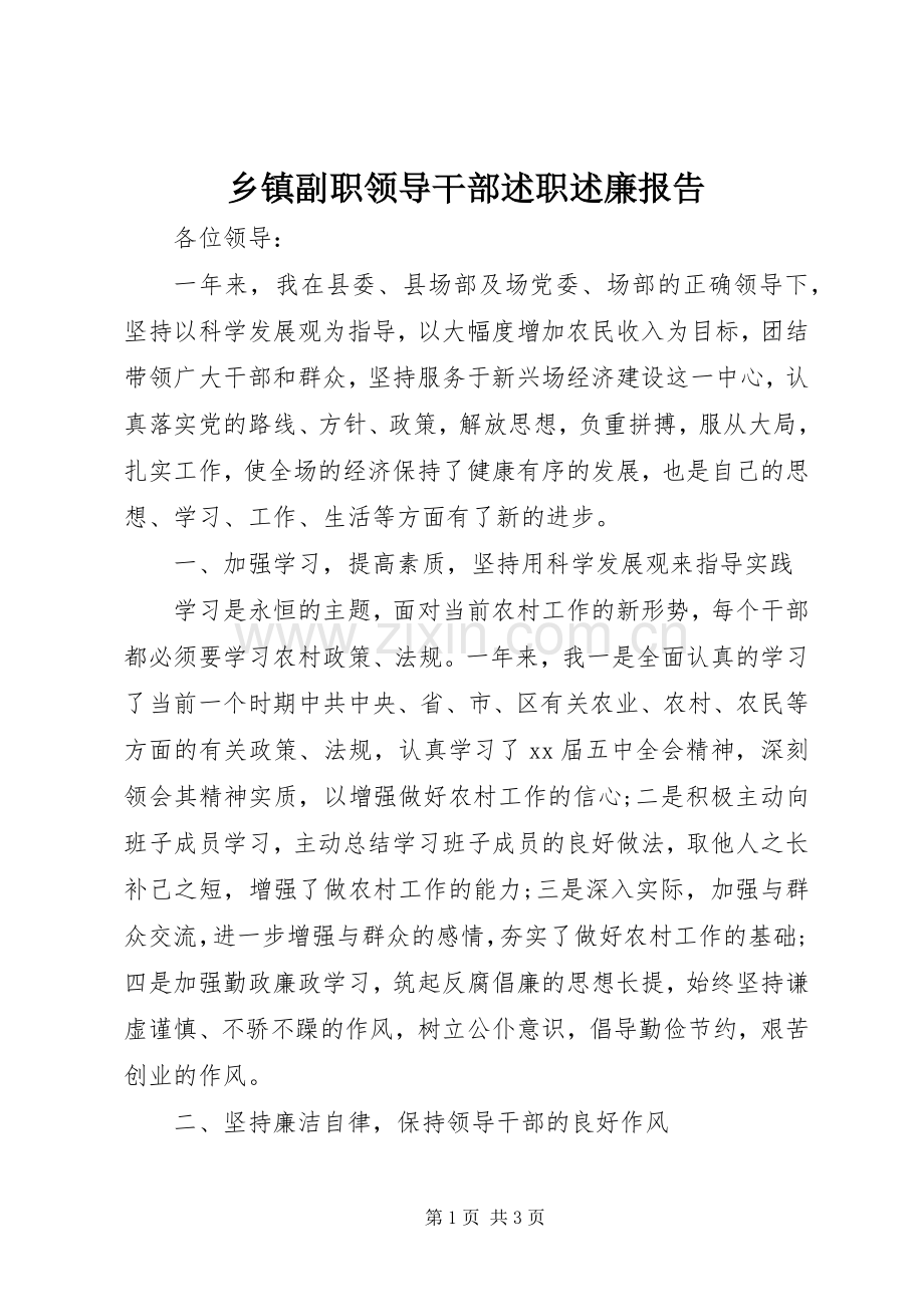 乡镇副职领导干部述职述廉报告.docx_第1页