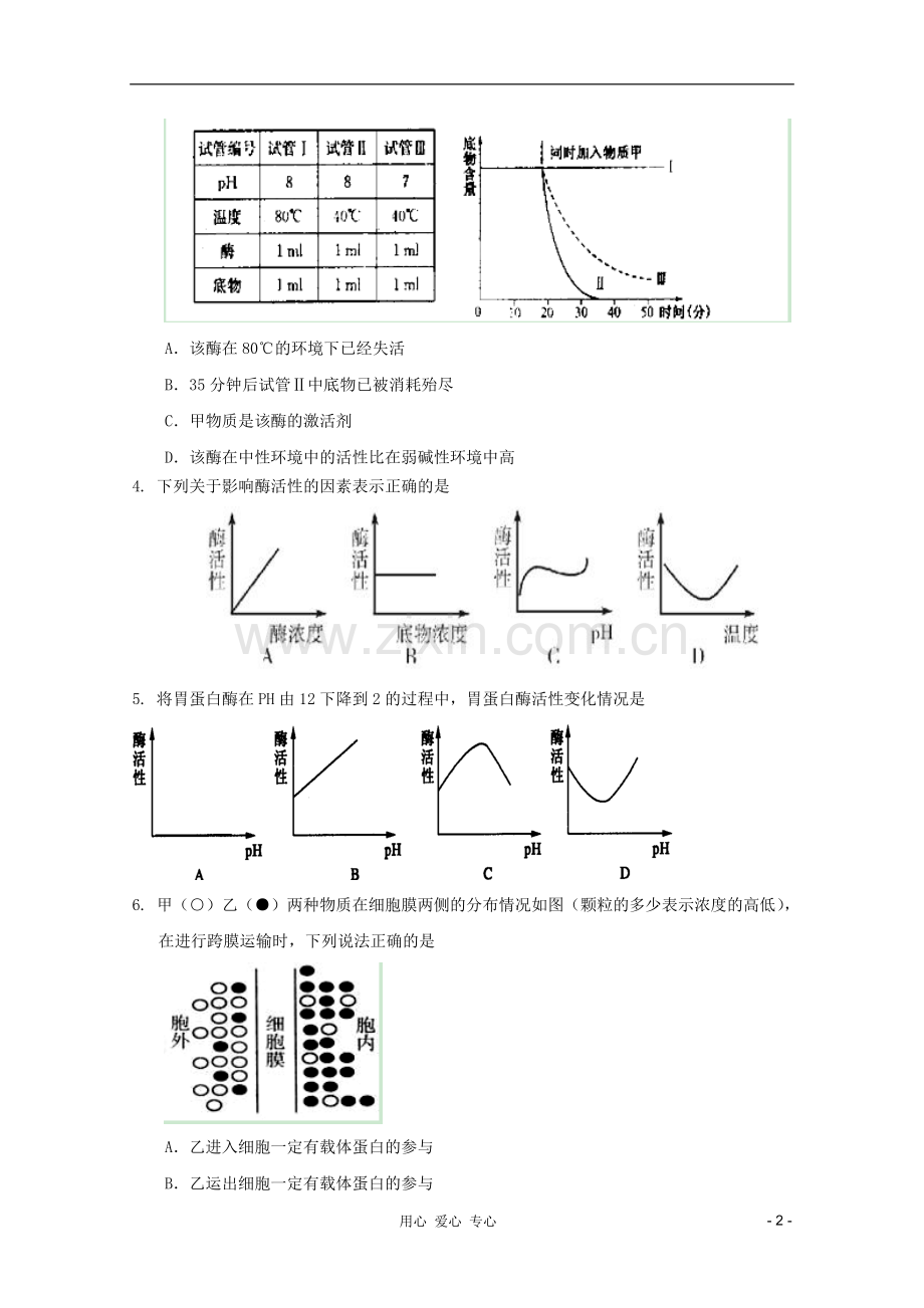 山东省高三生物《细胞的新陈代谢》单元测试4-中图版必修1.doc_第2页