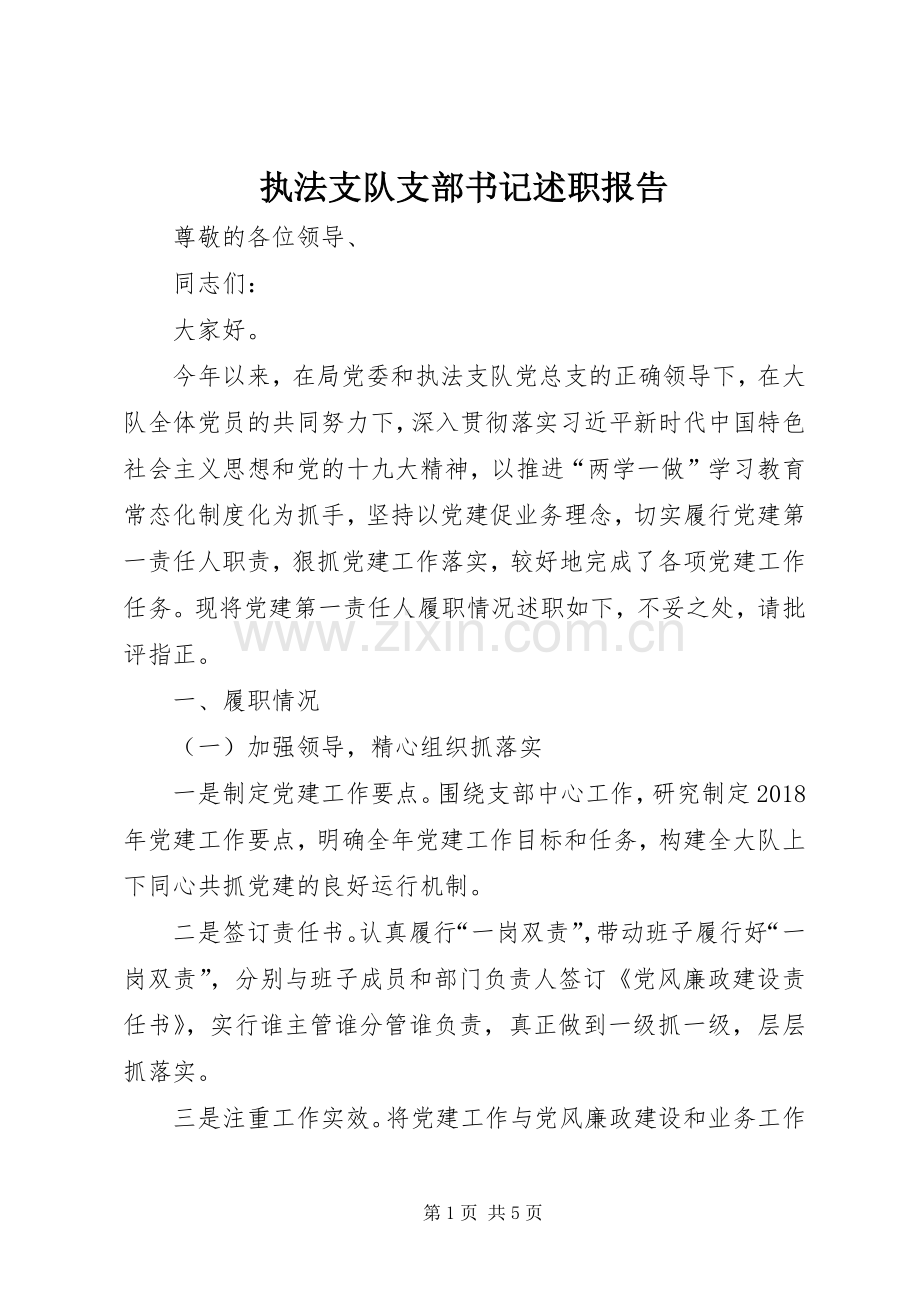 执法支队支部书记述职报告.docx_第1页