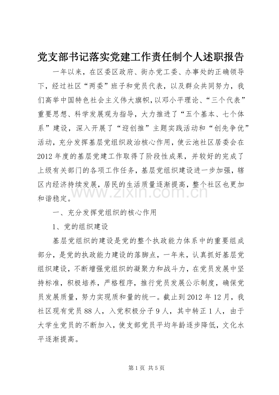 党支部书记落实党建工作责任制个人述职报告.docx_第1页