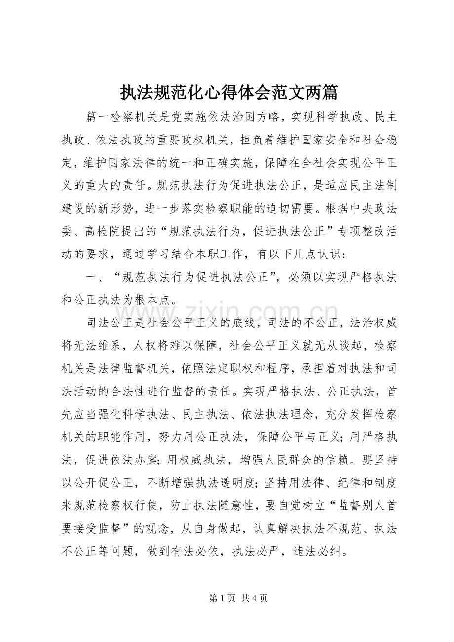 执法规范化心得体会范文两篇.docx_第1页