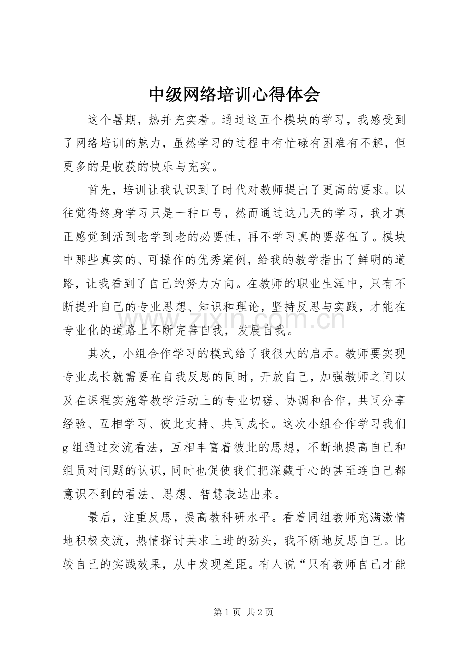 中级网络培训心得体会.docx_第1页