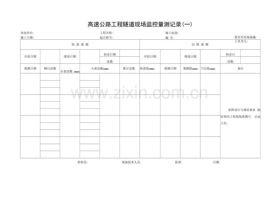 高速公路工程隧道现场监控量测记录.docx_第1页