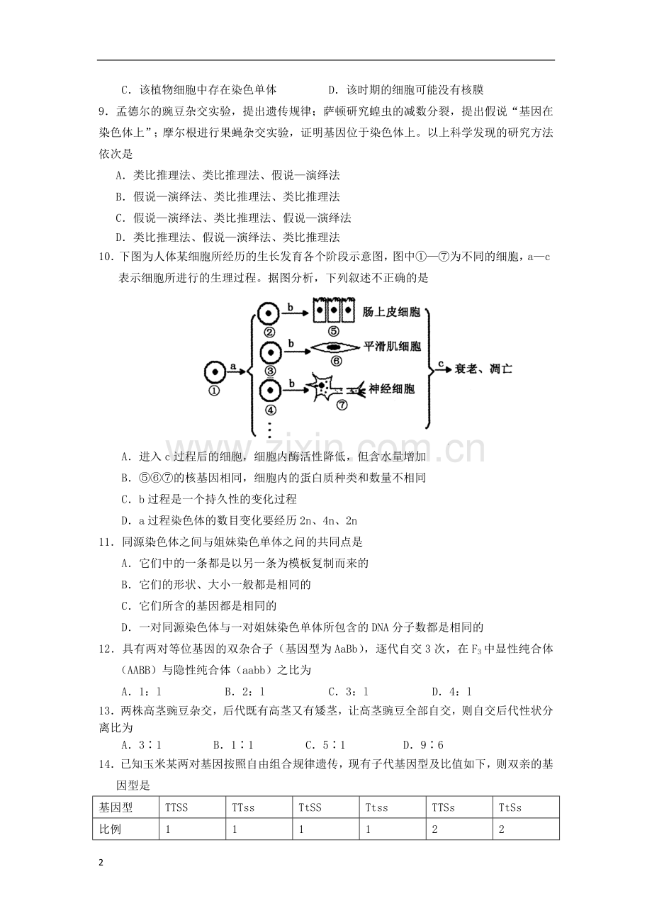 广东省汕头市2012-2013学年高一生物下学期期中试题新人教版.doc_第2页