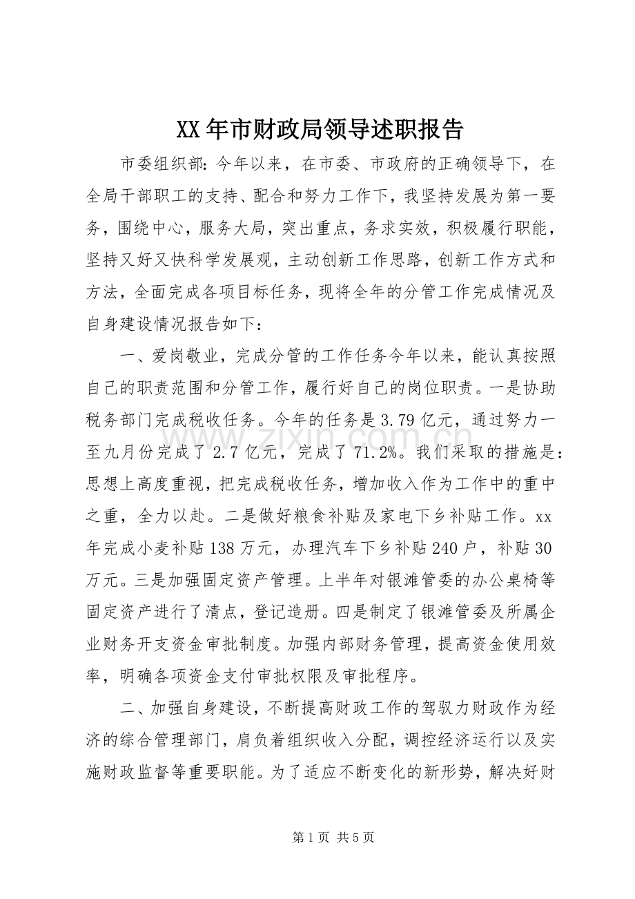 XX年市财政局领导述职报告.docx_第1页