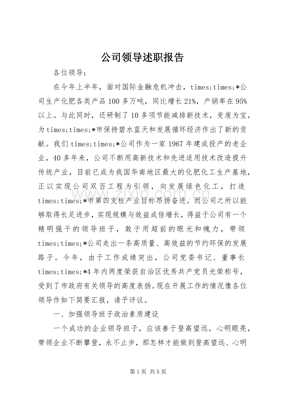 公司领导述职报告.docx_第1页