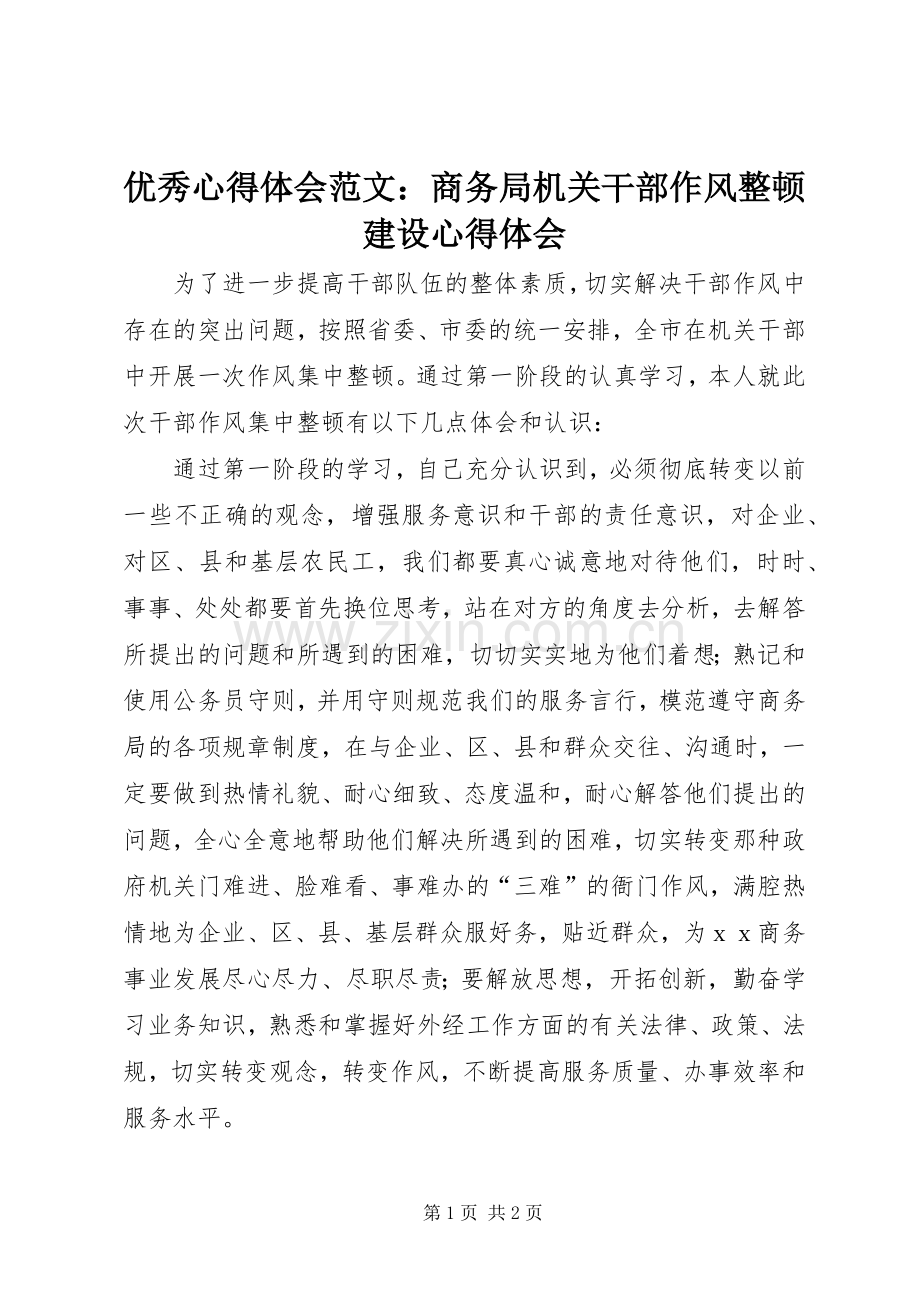 优秀心得体会范文：商务局机关干部作风整顿建设心得体会.docx_第1页