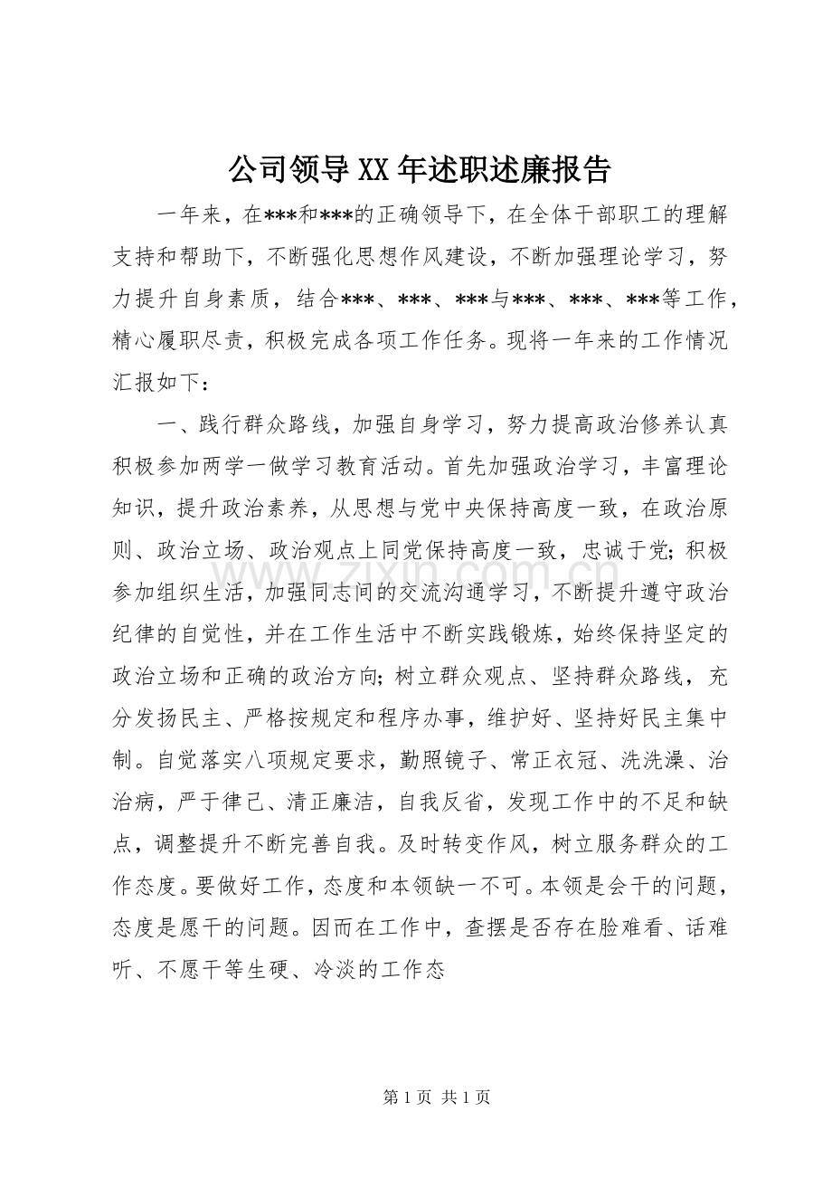 公司领导XX年述职述廉报告.docx_第1页